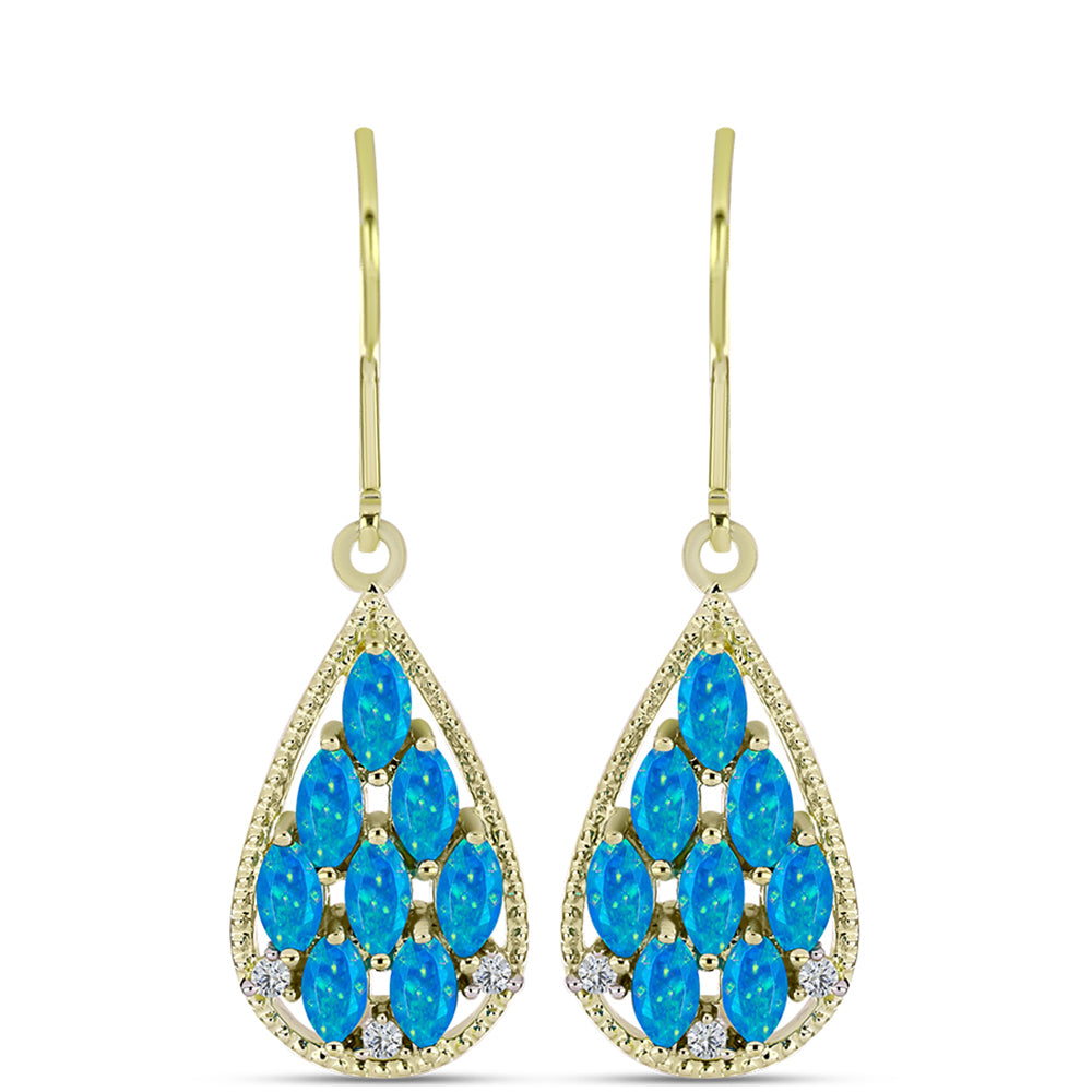 Goldplattierte Silberohrringe mit äthiopischem Paraiba-Blauopal und weißem Topas 1 