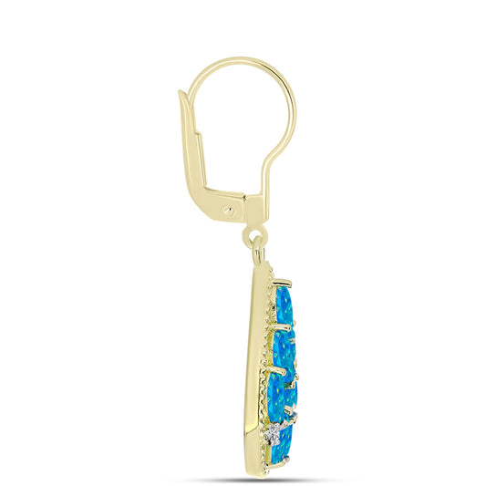 Goldplattierte Silberohrringe mit äthiopischem Paraiba-Blauopal und weißem Topas