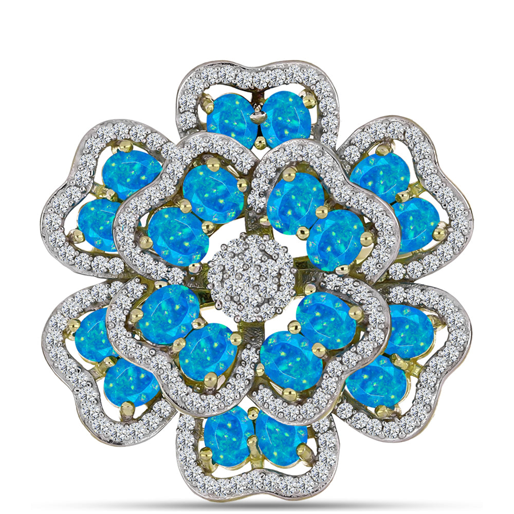 Goldplattierter Silberring mit äthiopischem Paraiba-Blauopal und weißem Topas 1 