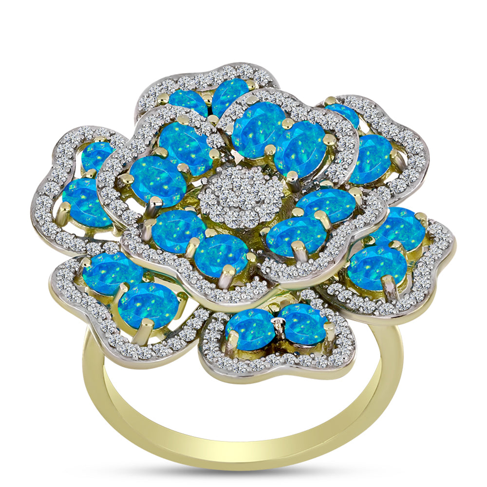 Goldplattierter Silberring mit äthiopischem Paraiba-Blauopal und weißem Topas 2 
