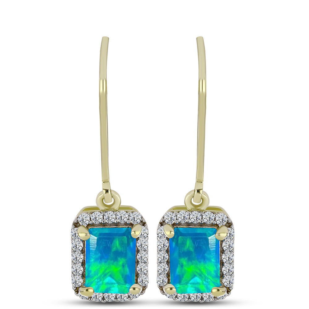 Goldplattierte Silberohrringe mit äthiopischem Paraiba-Blauopal und weißem Topas 1 