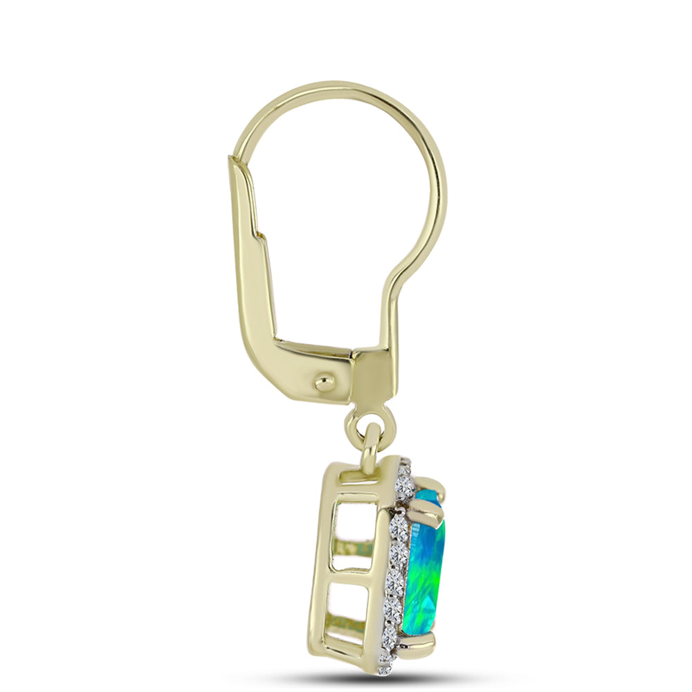 Goldplattierte Silberohrringe mit äthiopischem Paraiba-Blauopal und weißem Topas