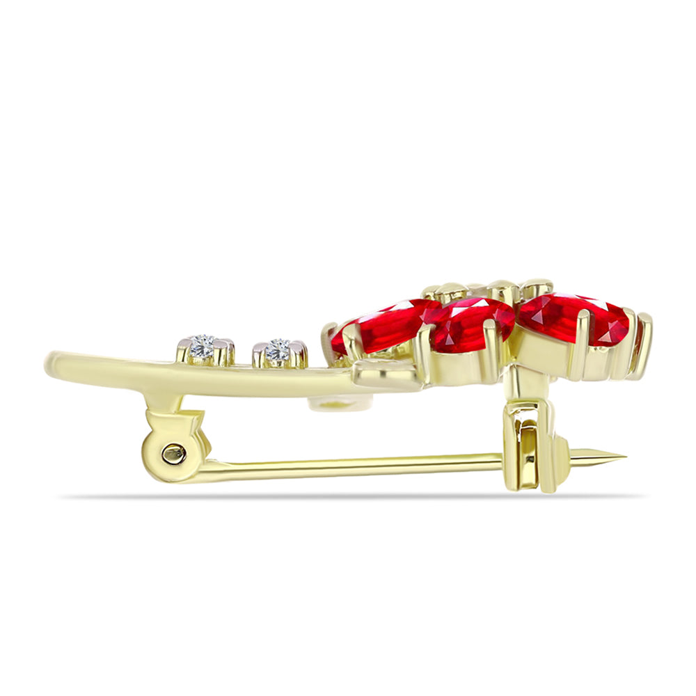 Goldplattierte Silberbrosche mit rotem Achat und weißem Topas 2 