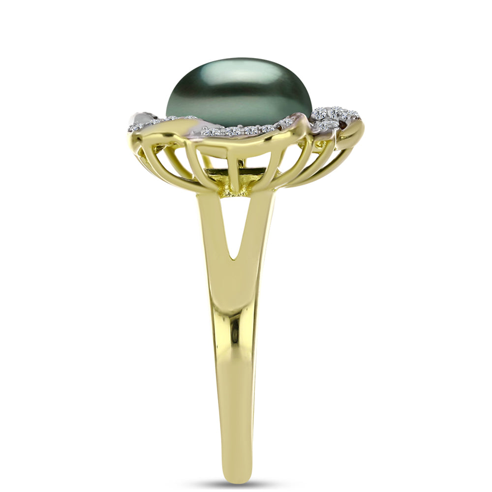 Goldplattierter Silberring mit Tahitigrüne-Illusion Süßwasserperle und weißem Topas 4 