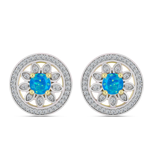 Goldplattierte Silberohrringe mit äthiopischem Paraiba-Blauopal und weißem Topas