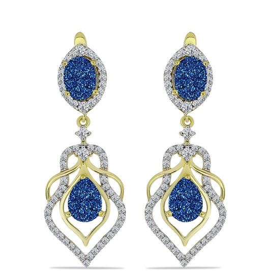 Goldplattierte Silberohrringe mit blauer Druse und weißem Topas