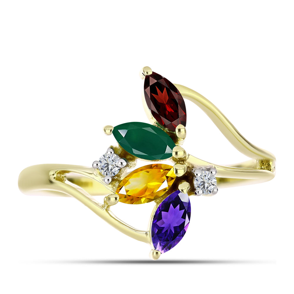 Goldplattierter Silberring mit marokkanischem Amethyst und Zitrin aus dem Ural 1 