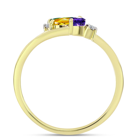 Goldplattierter Silberring mit marokkanischem Amethyst und Zitrin aus dem Ural