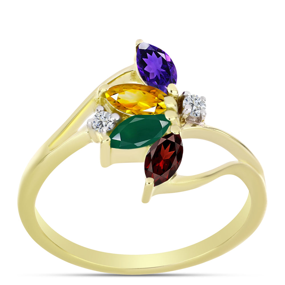 Goldplattierter Silberring mit marokkanischem Amethyst und Zitrin aus dem Ural 3 