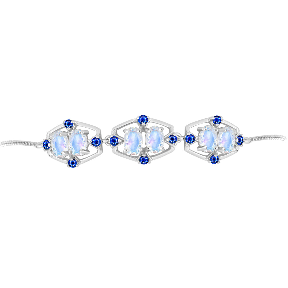 Silberarmband mit australischem blauem Saphir und Regenbogenmondstein 2 