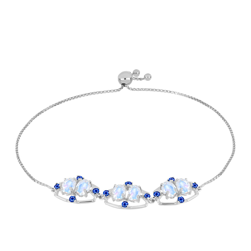 Silberarmband mit australischem blauem Saphir und Regenbogenmondstein