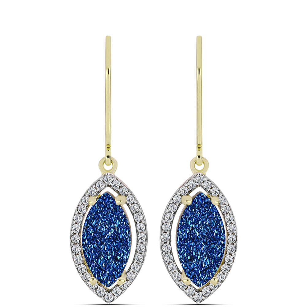 Goldplattierte Silberohrringe mit blauer Druse und weißem Topas 1 