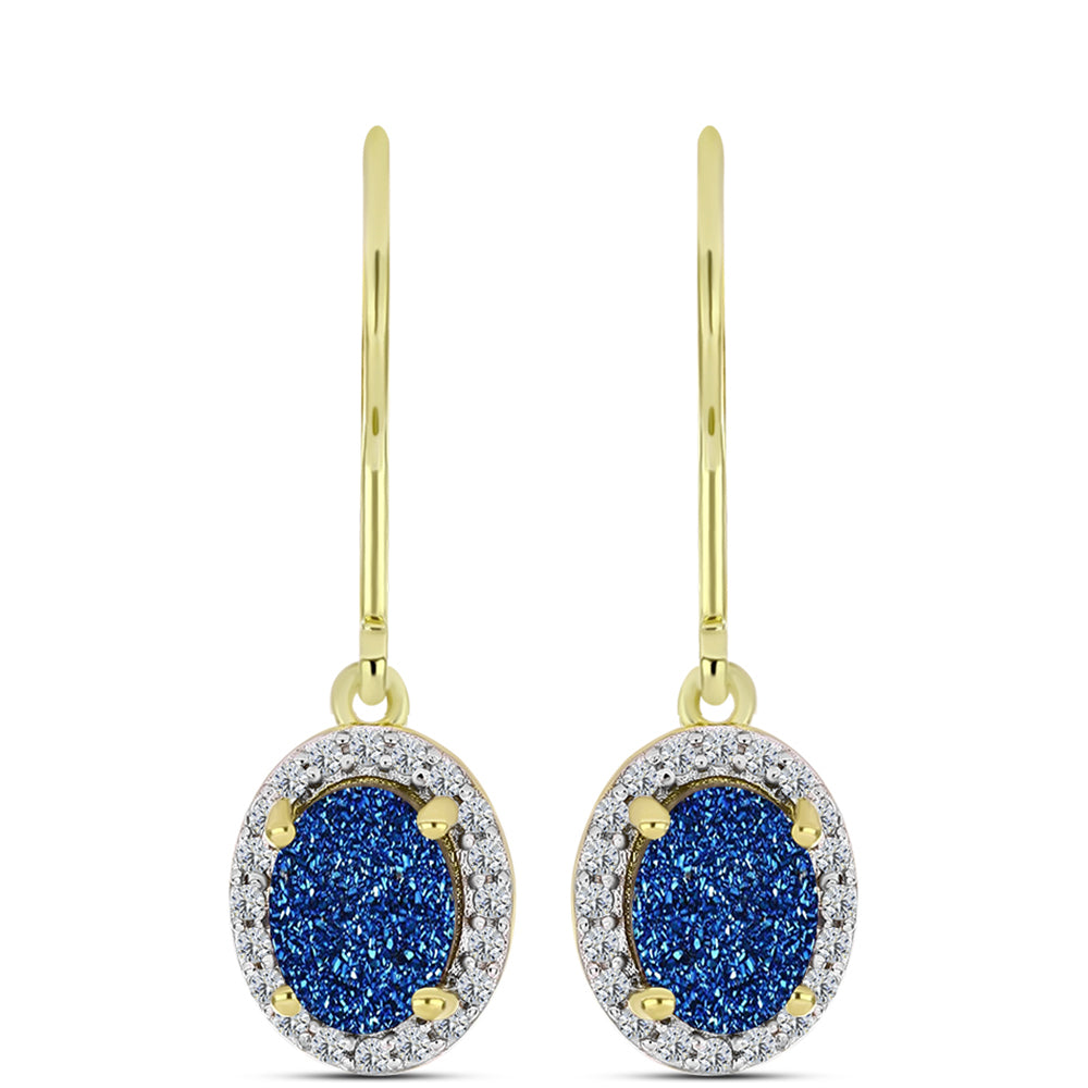 Goldplattierte Silberohrringe mit blauer Druse und weißem Topas 1 