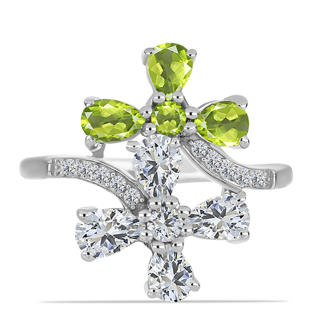 Silberring mit Peridot aus Changbai und weißem Topas