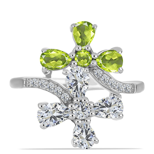 Silberring mit Peridot aus Changbai und weißem Topas