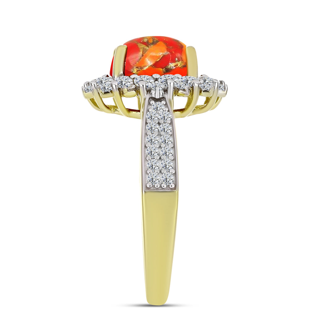 Goldplattierter Silberring mit Mohave-Türkis und weißem Topas