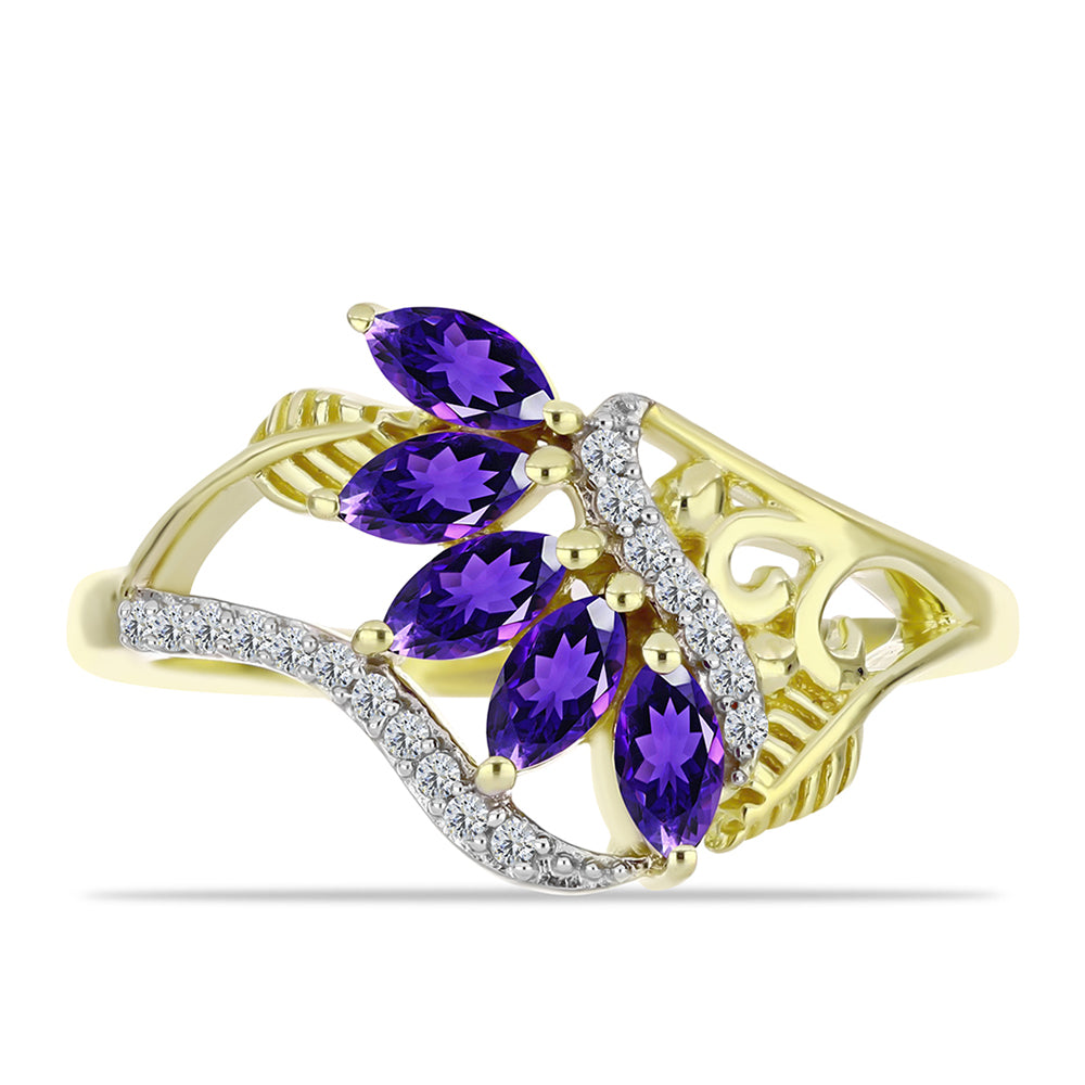 Goldplattierter Silberring mit marokkanischem Amethyst und weißem Topas