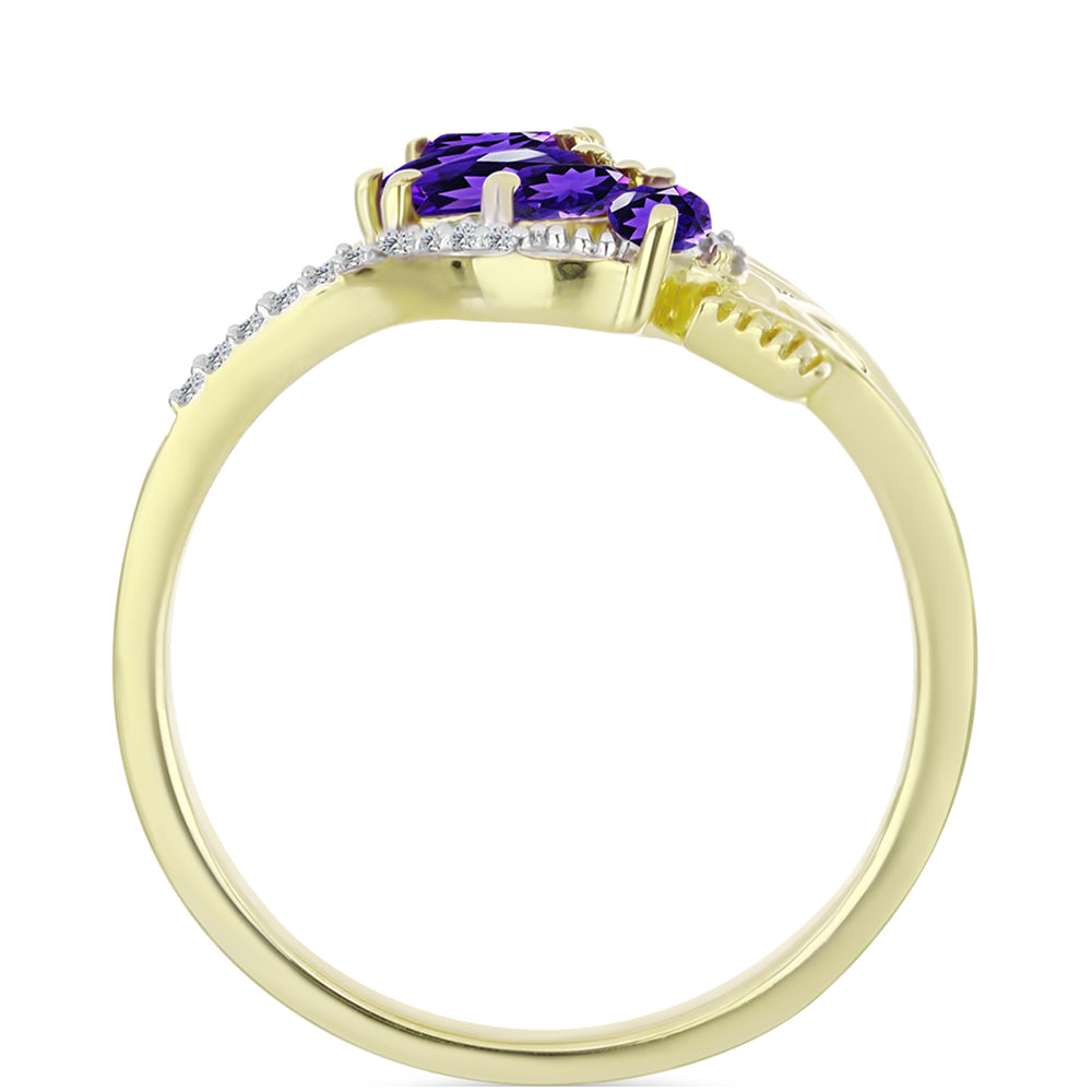 Goldplattierter Silberring mit marokkanischem Amethyst und weißem Topas