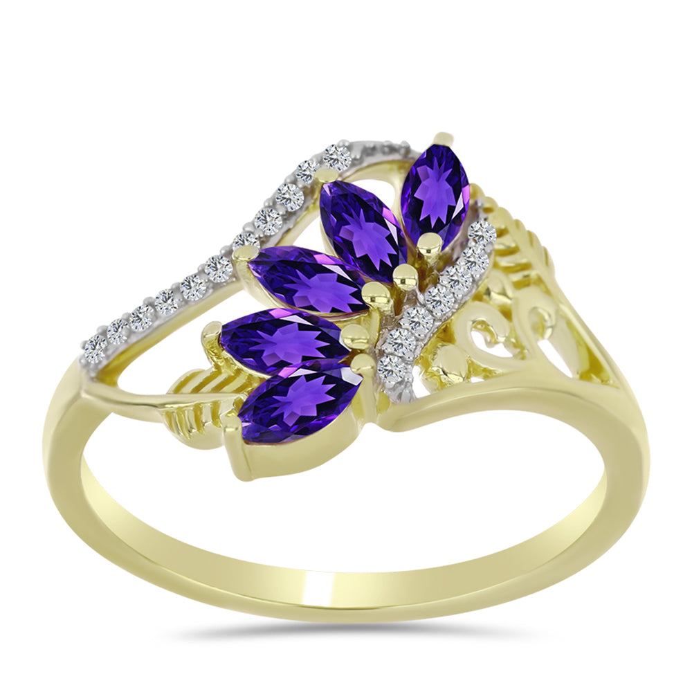 Goldplattierter Silberring mit marokkanischem Amethyst und weißem Topas