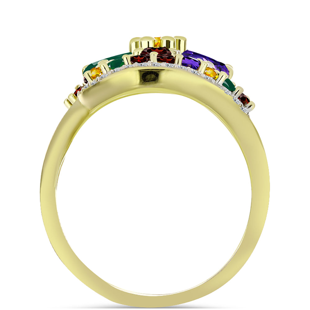 Goldplattierter Silberring mit marokkanischem Amethyst und Zitrin aus dem Ural 2 