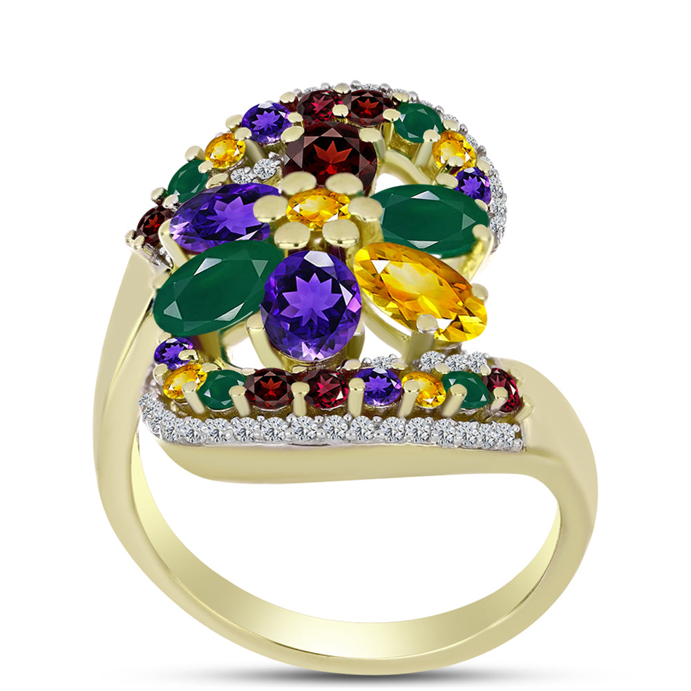 Goldplattierter Silberring mit marokkanischem Amethyst und Zitrin aus dem Ural 3 