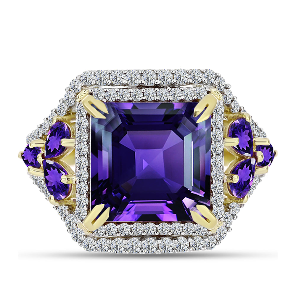 Goldplattierter Silberring mit marokkanischem Amethyst und weißem Topas
