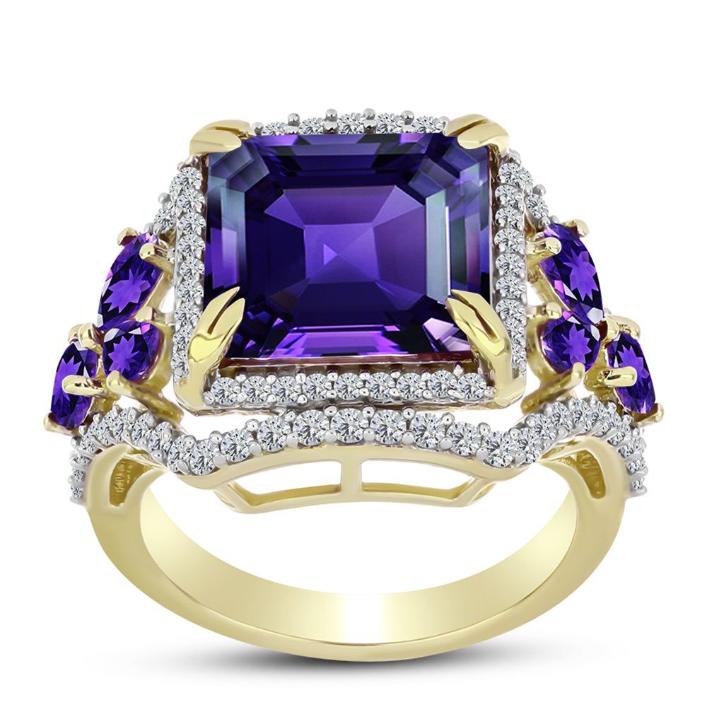 Goldplattierter Silberring mit marokkanischem Amethyst und weißem Topas