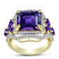 Goldplattierter Silberring mit marokkanischem Amethyst und weißem Topas
