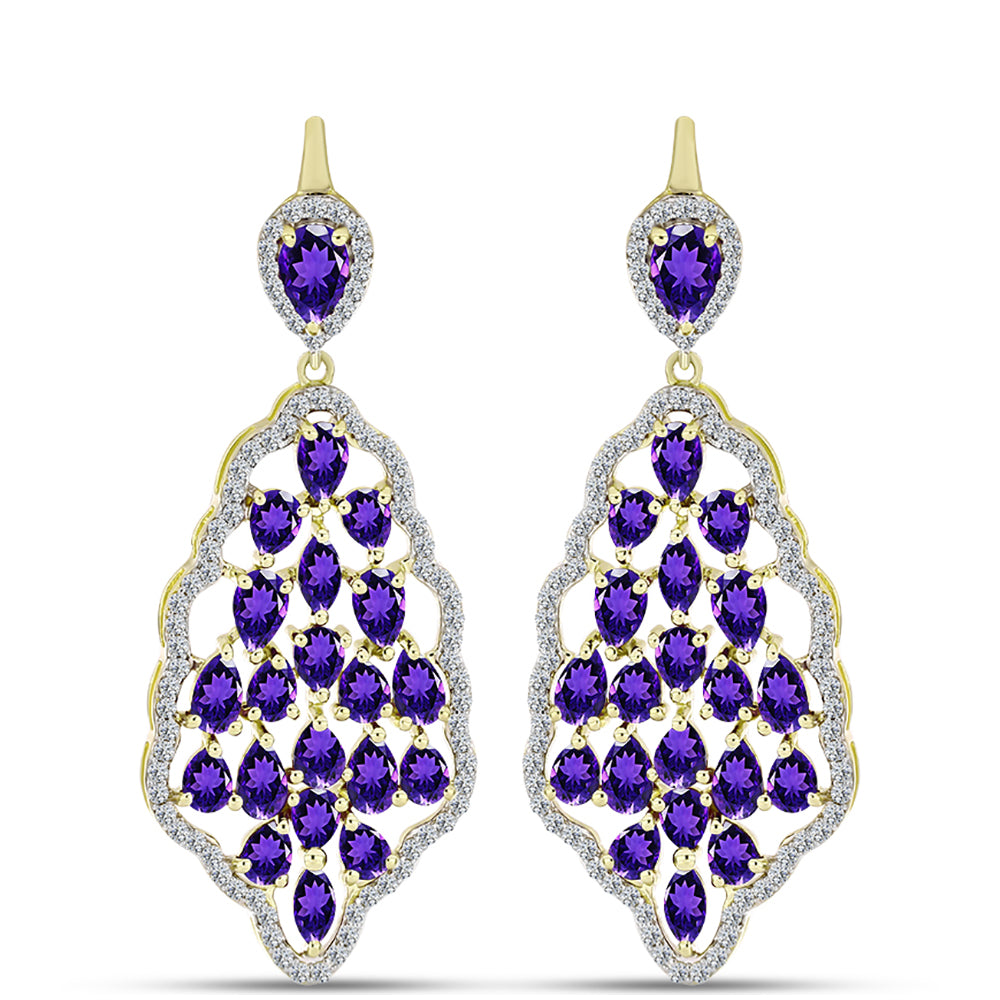 Goldplattierte Silberohrringe mit marokkanischem Amethyst und weißem Topas