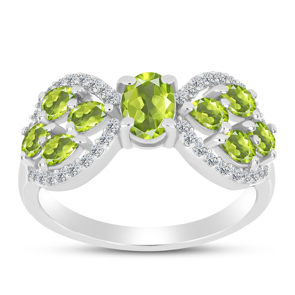 Silberring mit Peridot aus Changbai und weißem Topas