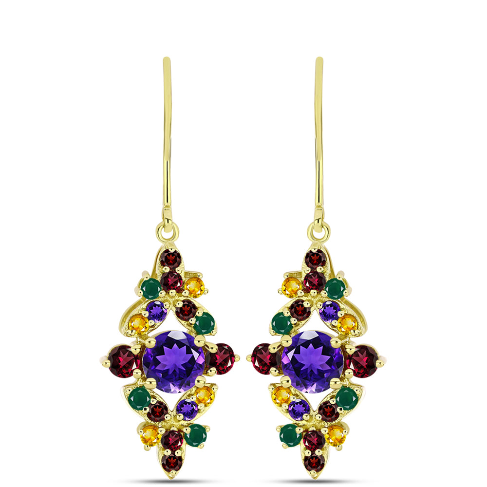 Goldplattierte Silberohrringe mit marokkanischem Amethyst und Rhodolith aus Moatize