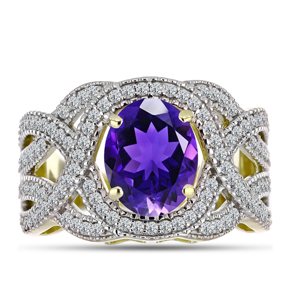 Goldplattierter Silberring mit marokkanischem Amethyst und weißem Topas 1 