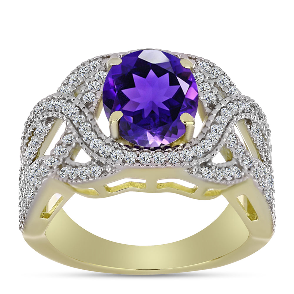 Goldplattierter Silberring mit marokkanischem Amethyst und weißem Topas