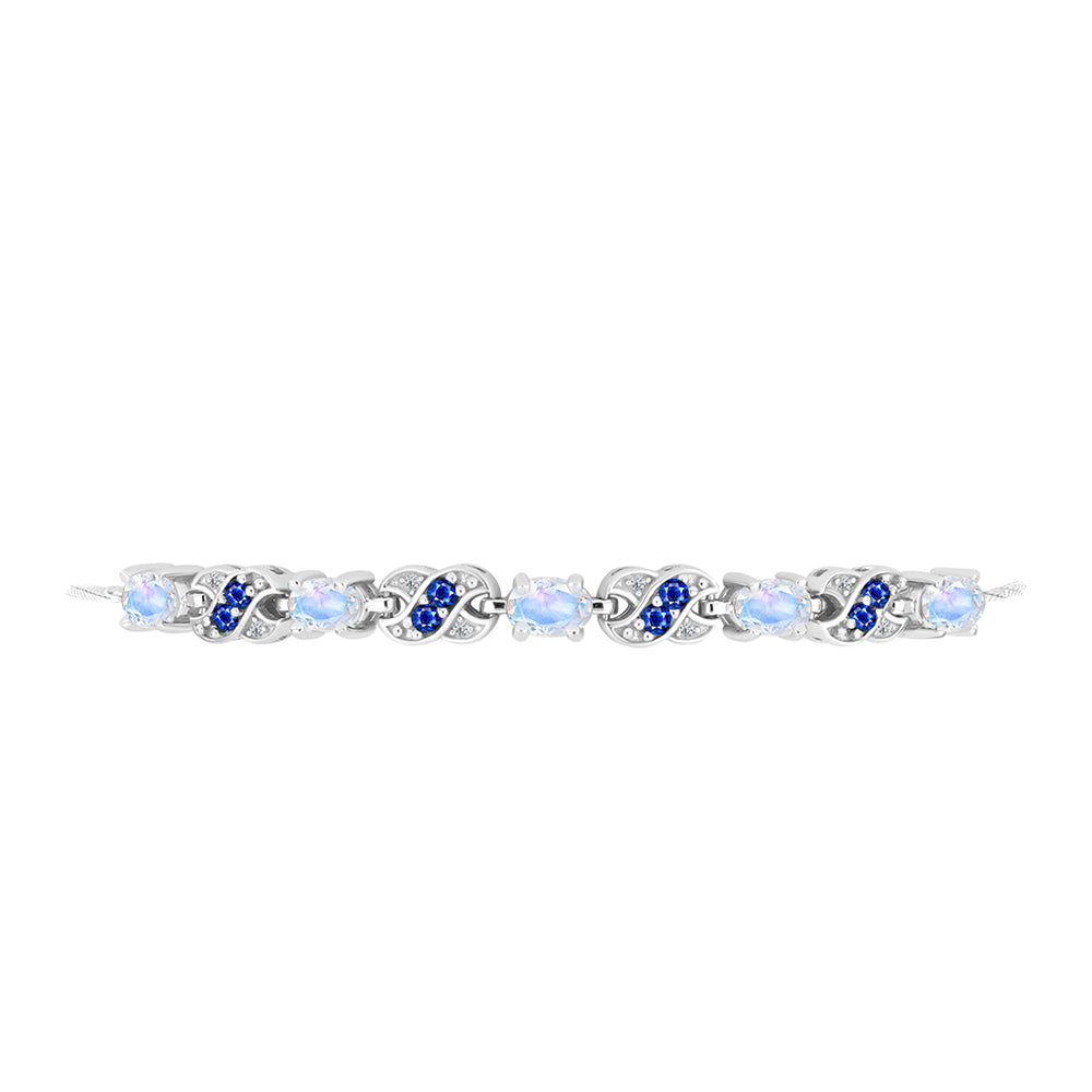 Silberarmband mit australischem blauem Saphir und Regenbogenmondstein