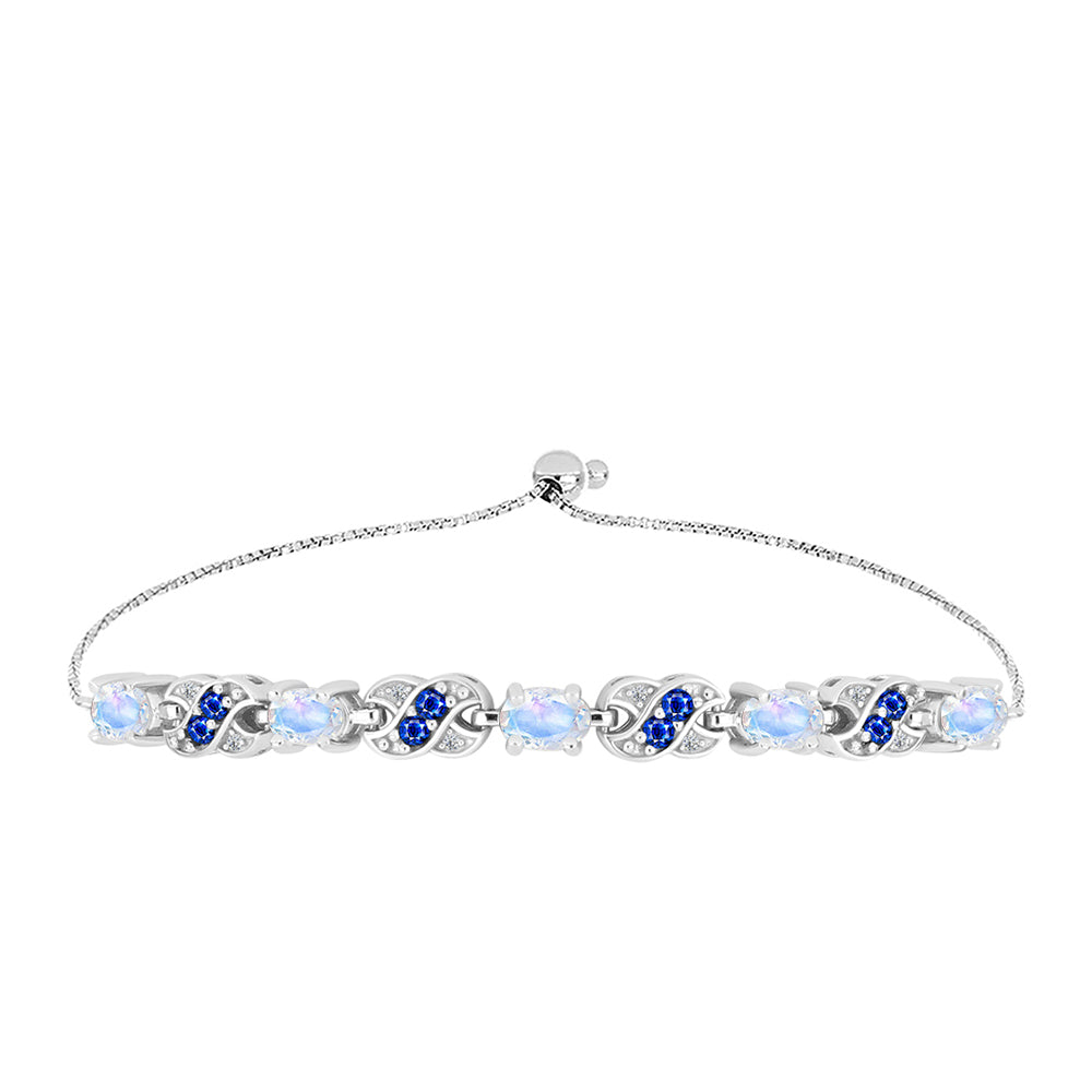 Silberarmband mit australischem blauem Saphir und Regenbogenmondstein