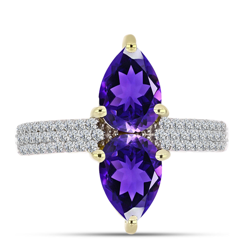 Goldplattierter Silberring mit marokkanischem Amethyst und weißem Topas 1 