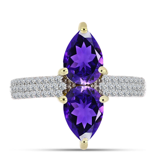 Goldplattierter Silberring mit marokkanischem Amethyst und weißem Topas