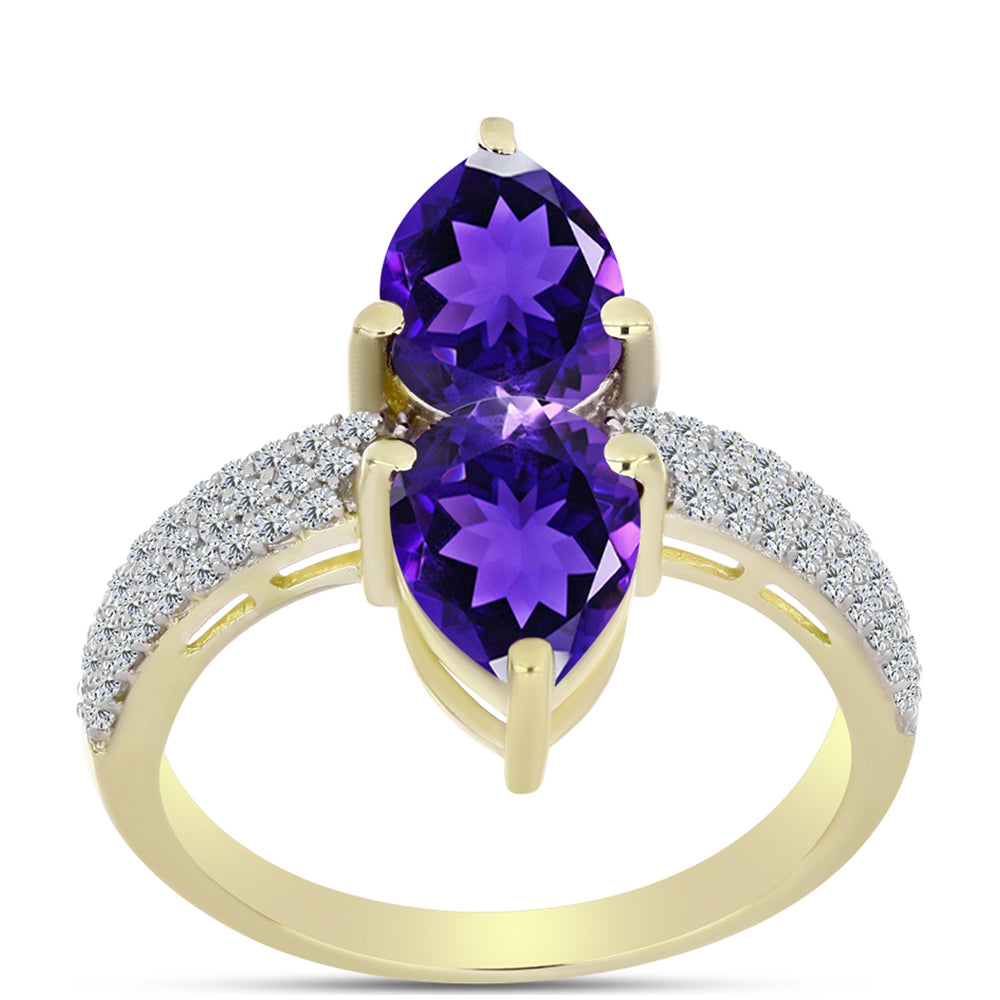 Goldplattierter Silberring mit marokkanischem Amethyst und weißem Topas 3 