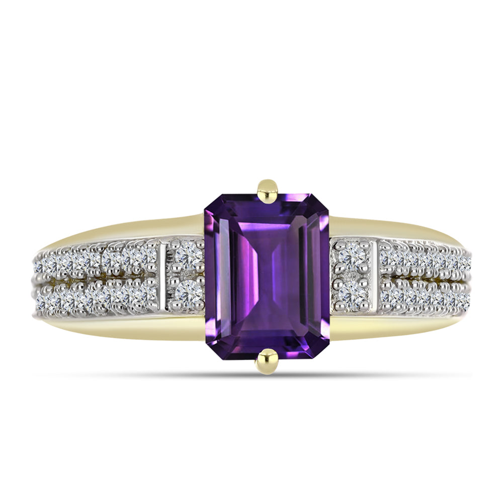 Goldplattierter Silberring mit marokkanischem Amethyst und weißem Topas 1 