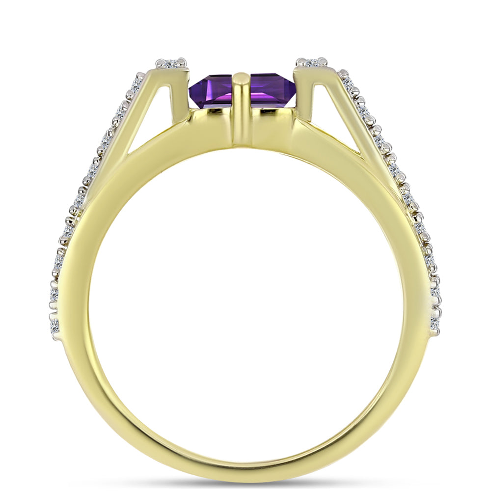 Goldplattierter Silberring mit marokkanischem Amethyst und weißem Topas 2 