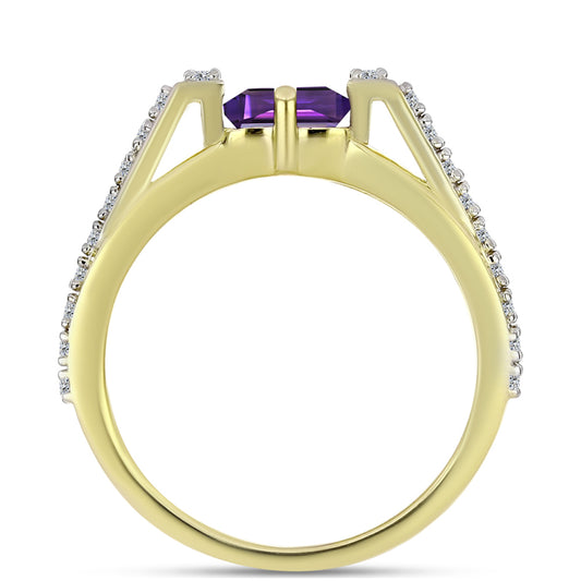 Goldplattierter Silberring mit marokkanischem Amethyst und weißem Topas