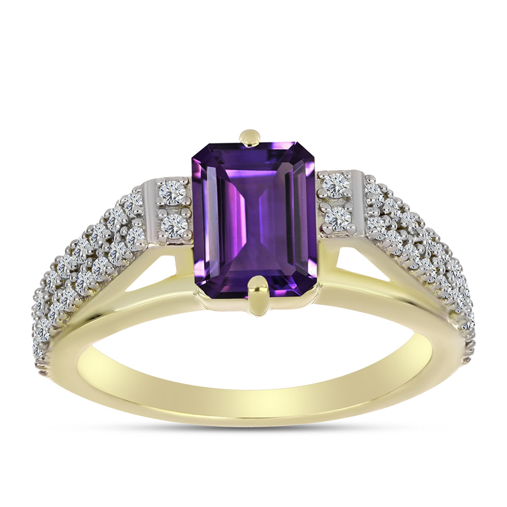 Goldplattierter Silberring mit marokkanischem Amethyst und weißem Topas