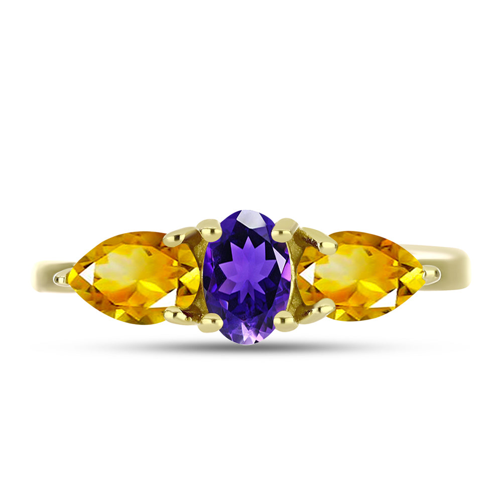 Goldplattierter Silberring mit marokkanischem Amethyst und Zitrin aus dem Ural