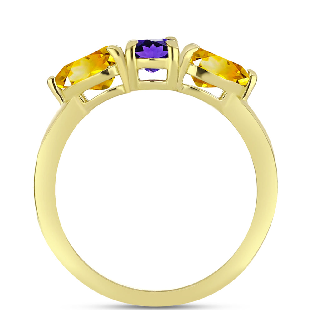 Goldplattierter Silberring mit marokkanischem Amethyst und Zitrin aus dem Ural 2 