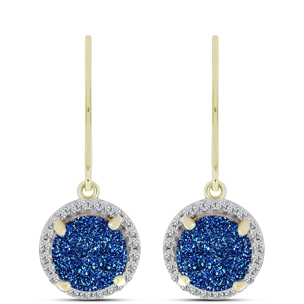 Goldplattierte Silberohrringe mit blauer Druse und weißem Topas