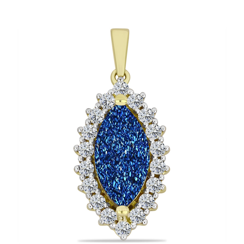 Goldplattierter Silberanhänger mit blauer Druse und weißem Topas