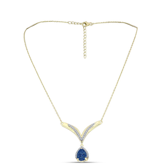 Goldplattierte Silberhalskette mit blauer Druse und weißem Topas