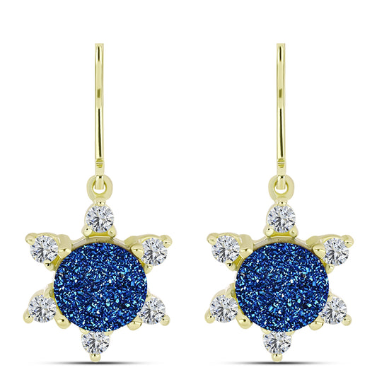 Goldplattierte Silberohrringe mit blauer Druse und weißem Topas