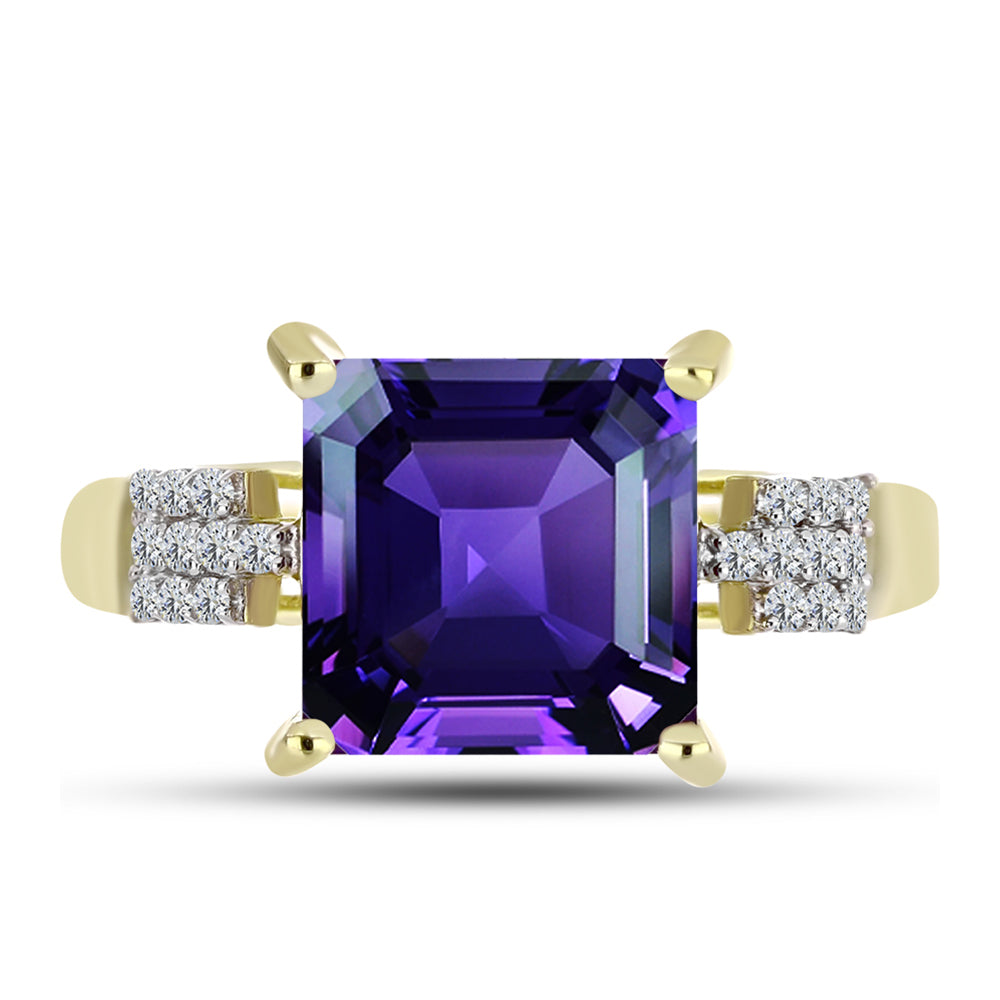 Goldplattierter Silberring mit marokkanischem Amethyst und weißem Topas