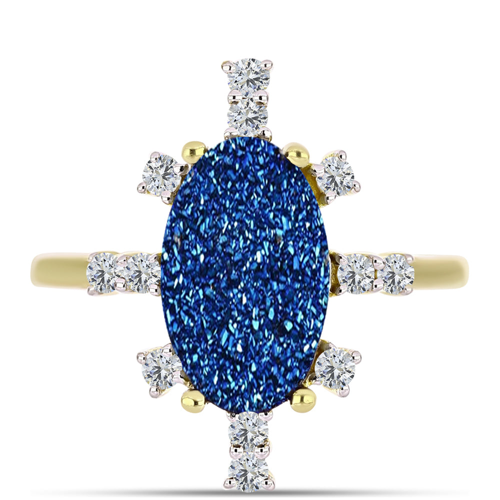 Goldplattierter Silberring mit blauer Druse und weißem Topas